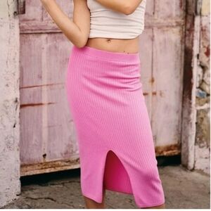 FP Pink Skyline Midi Ribbed Knit Skirt